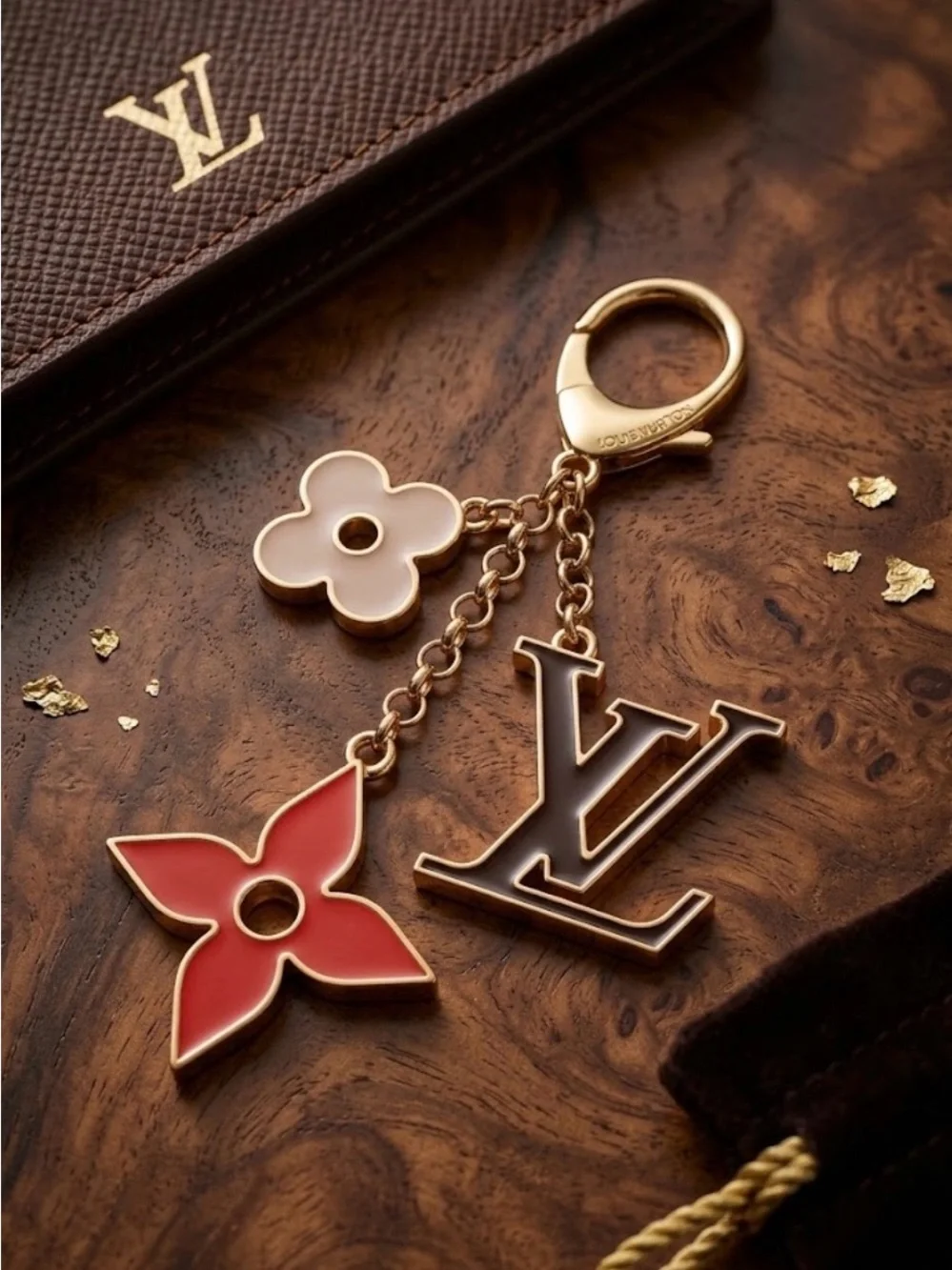 Luxury Fashion Bag Charm Keychain Monogram And Bright Red And Pink Motifs